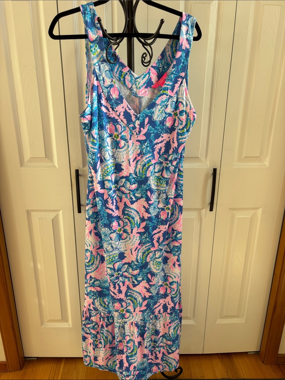 Lilly Pulitzer Madsen Blue Tang Sitting Seaside Coastal Vibes V-Neck Sundress XL
